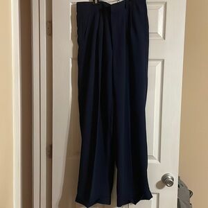 Pleated wide leg navy trousers